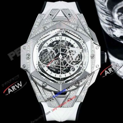 Swiss Clone 7750 Hublot Big Bang Sang Bleu II Tattoo SS Watch Diamond Bezel